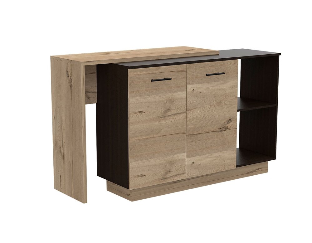 Natural and Natural And Black 59" Kitchen Island With Storage