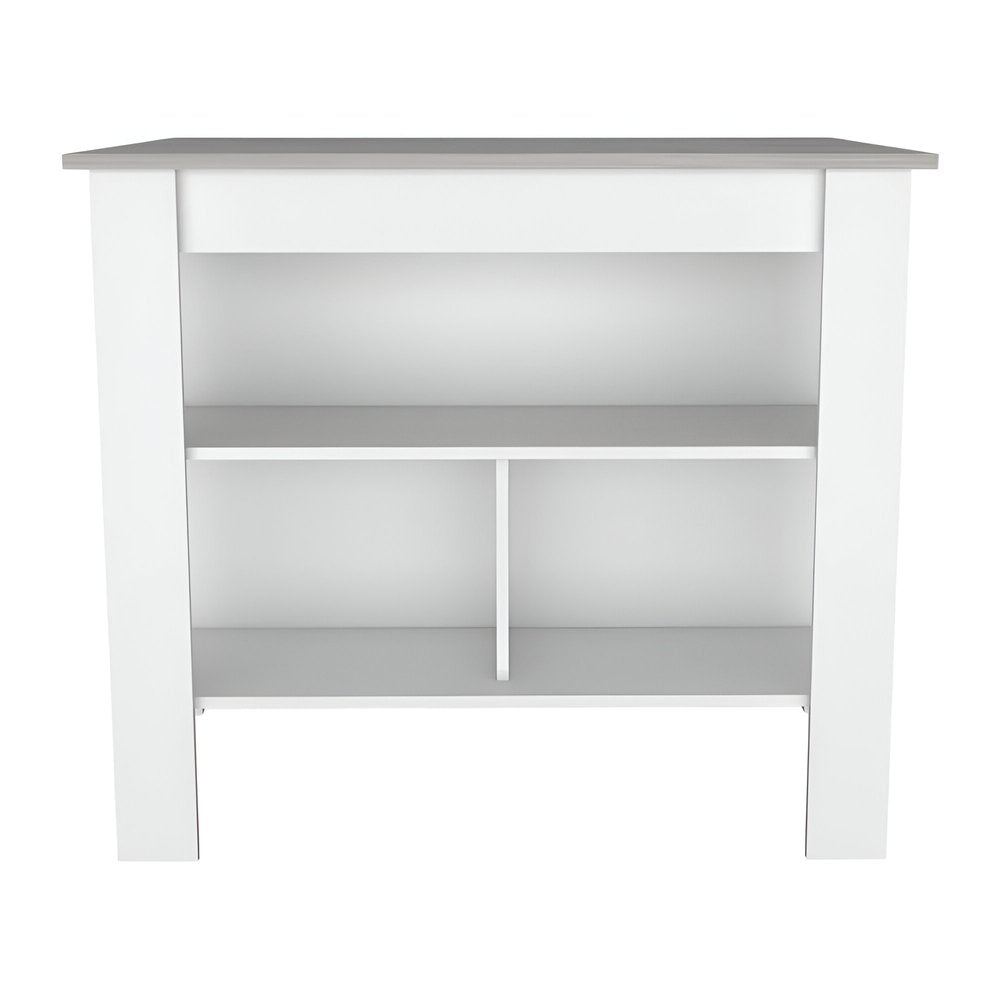 White and Gray 41" Kitchen Island With Storage