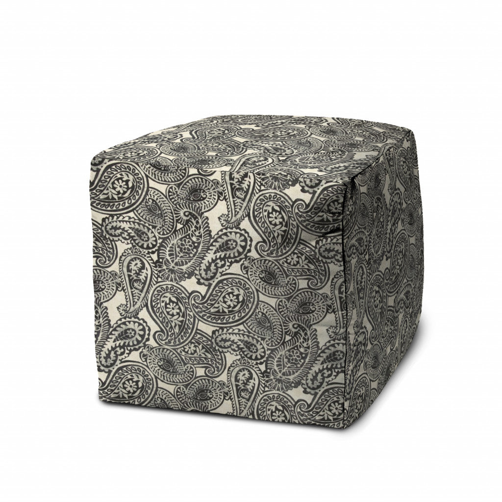 17" Gray Polyester Cube Paisley Indoor Outdoor Pouf Ottoman