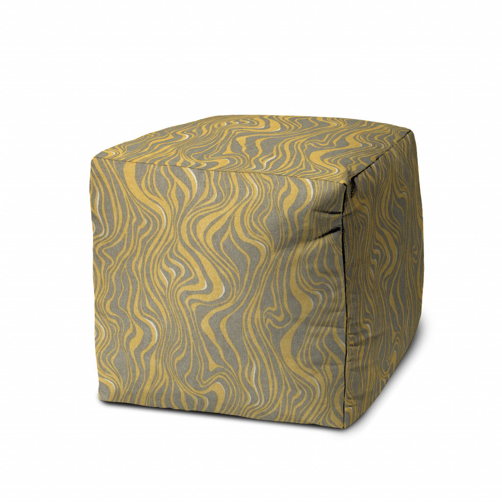 17" Yellow Polyester Cube Abstract Indoor Outdoor Pouf Ottoman