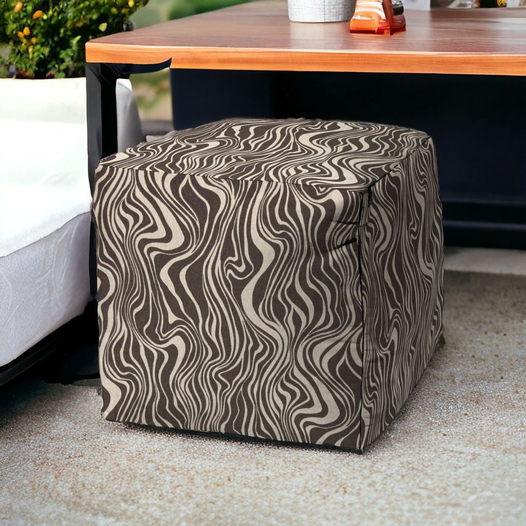 17" Brown Polyester Cube Abstract Indoor Outdoor Pouf Ottoman
