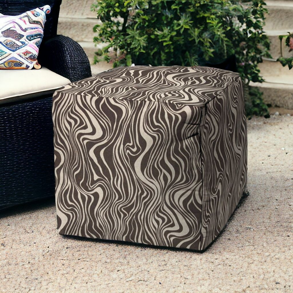 17" Brown Polyester Cube Abstract Indoor Outdoor Pouf Ottoman