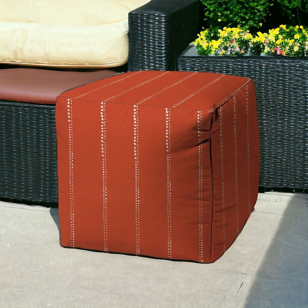 17" Orange Polyester Cube Striped Indoor Outdoor Pouf Ottoman