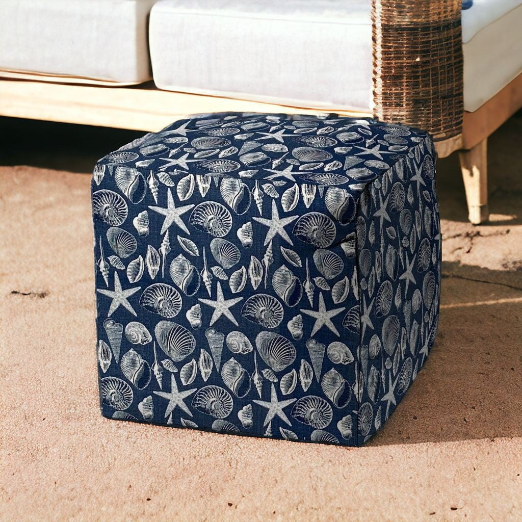 17" Blue Polyester Cube Indoor Outdoor Pouf Ottoman