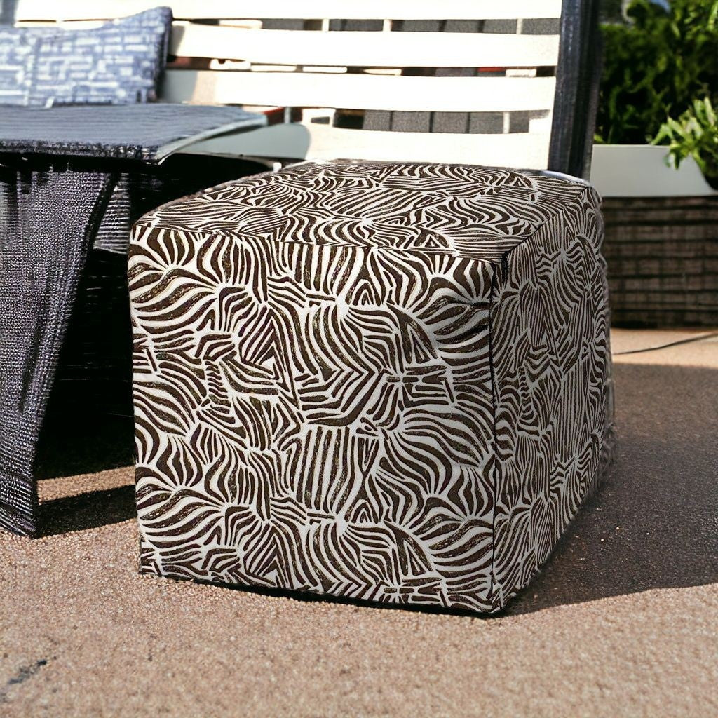 17" Black Polyester Cube Abstract Indoor Outdoor Pouf Ottoman