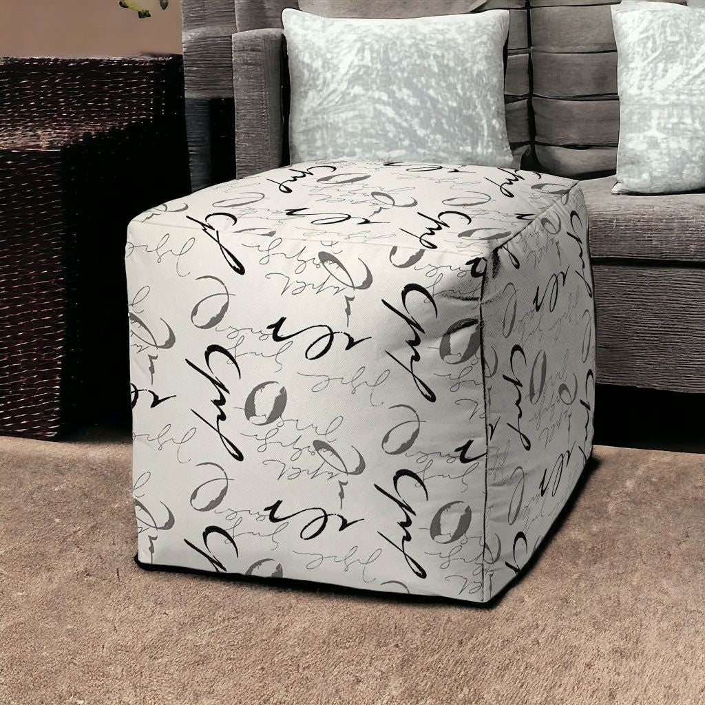 17" Gray Polyester Cube Indoor Outdoor Pouf Ottoman