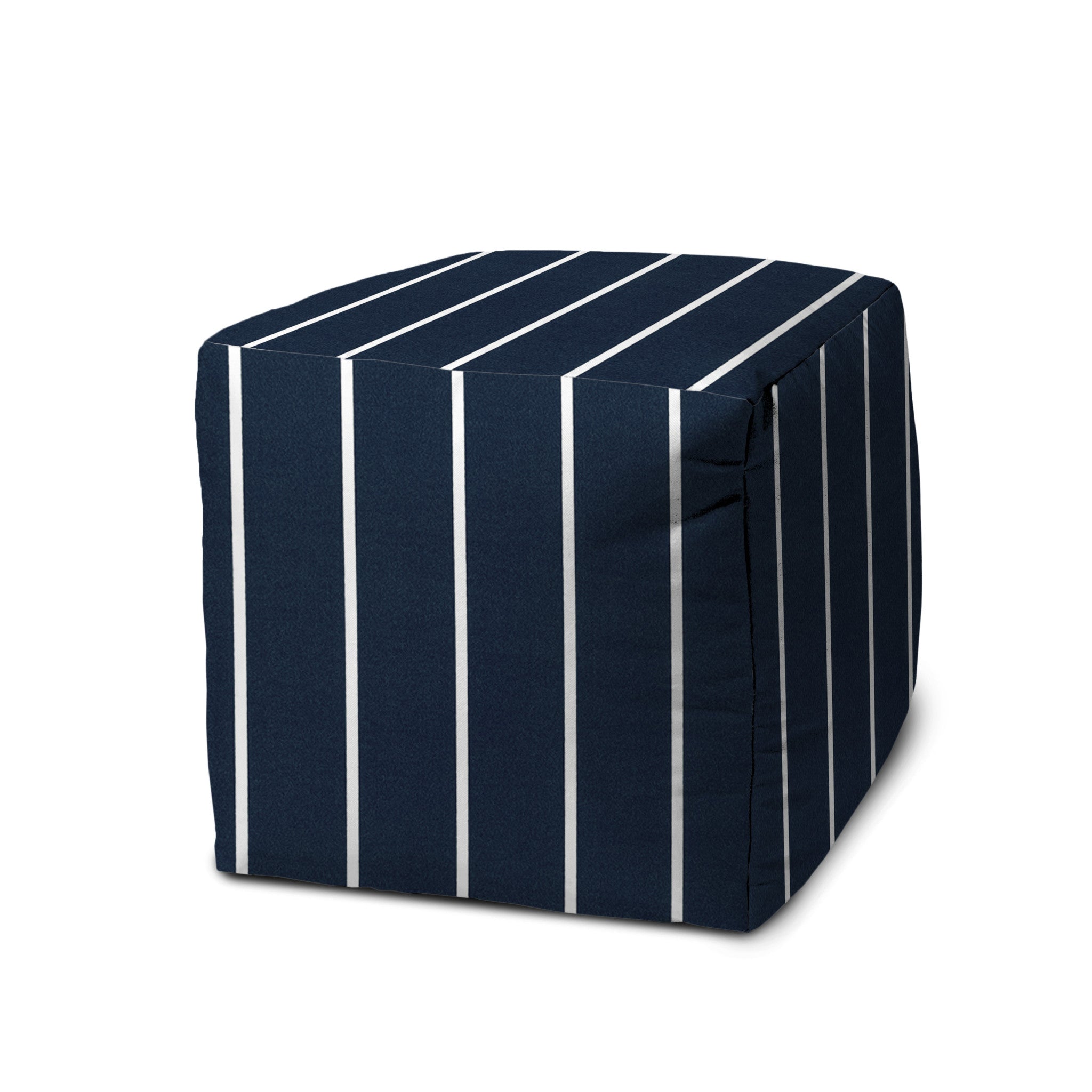 17" Blue Polyester Cube Striped Indoor Outdoor Pouf Ottoman