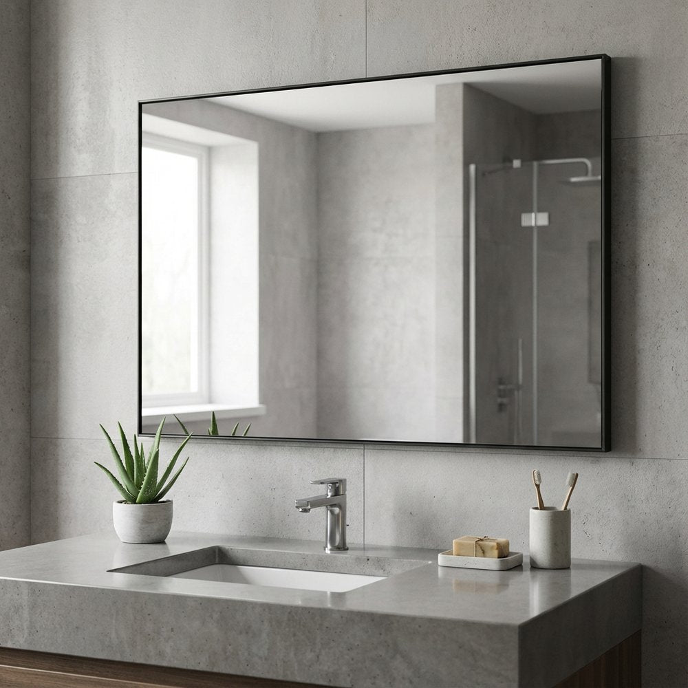 59" Black Aluminum Framed Bathroom Vanity Mirror