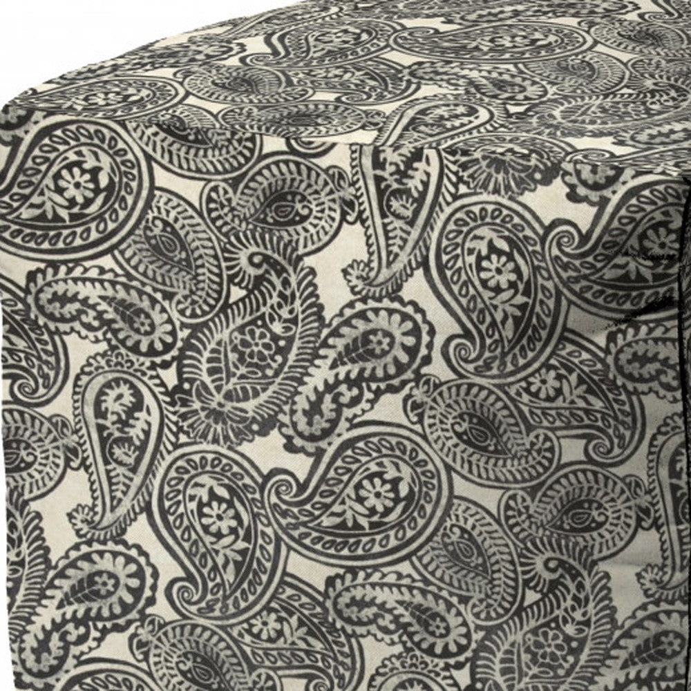 17" Gray Cube Paisley Indoor Outdoor Pouf Cover
