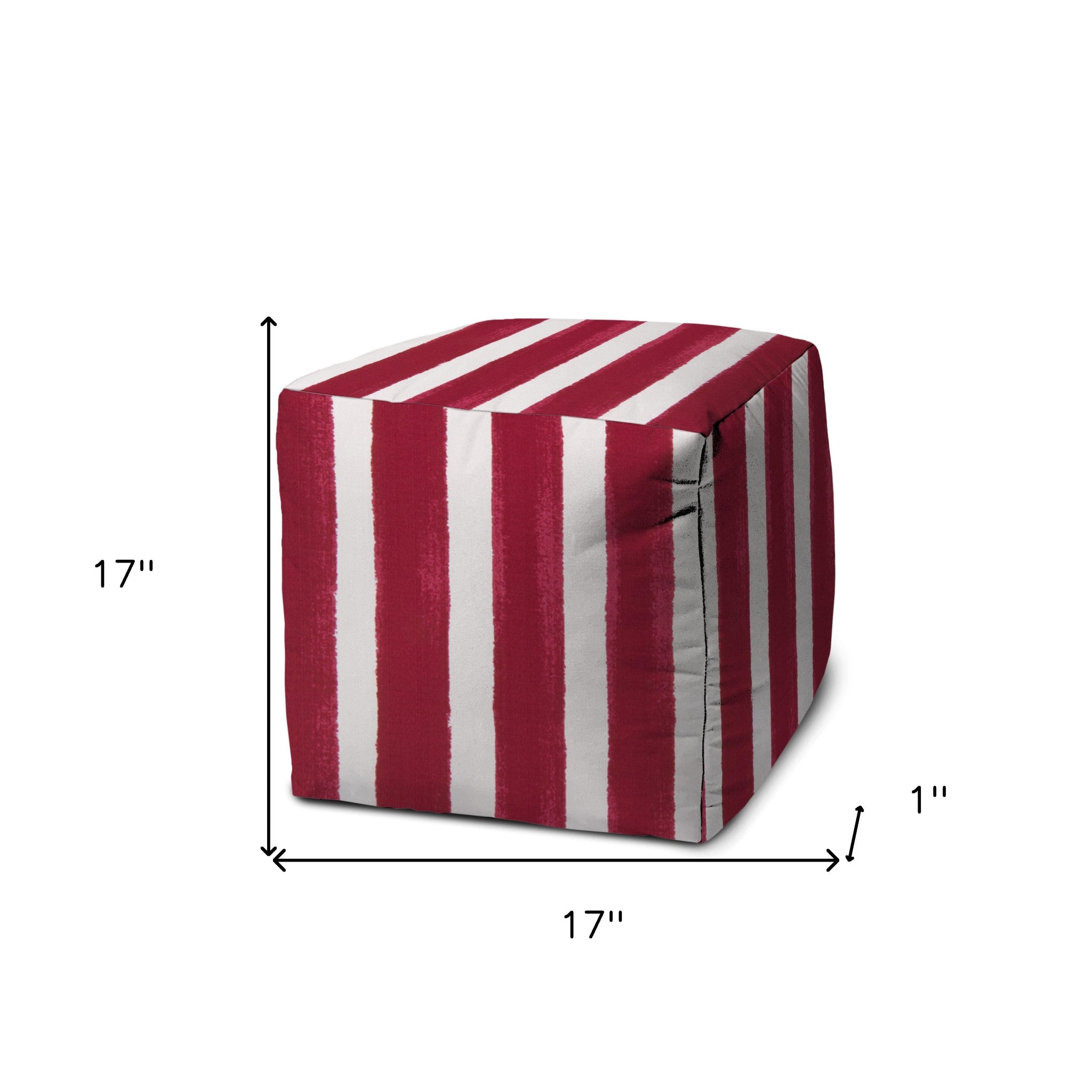 17" Pink And White Cube Striped Indoor Outdoor Pouf Cover