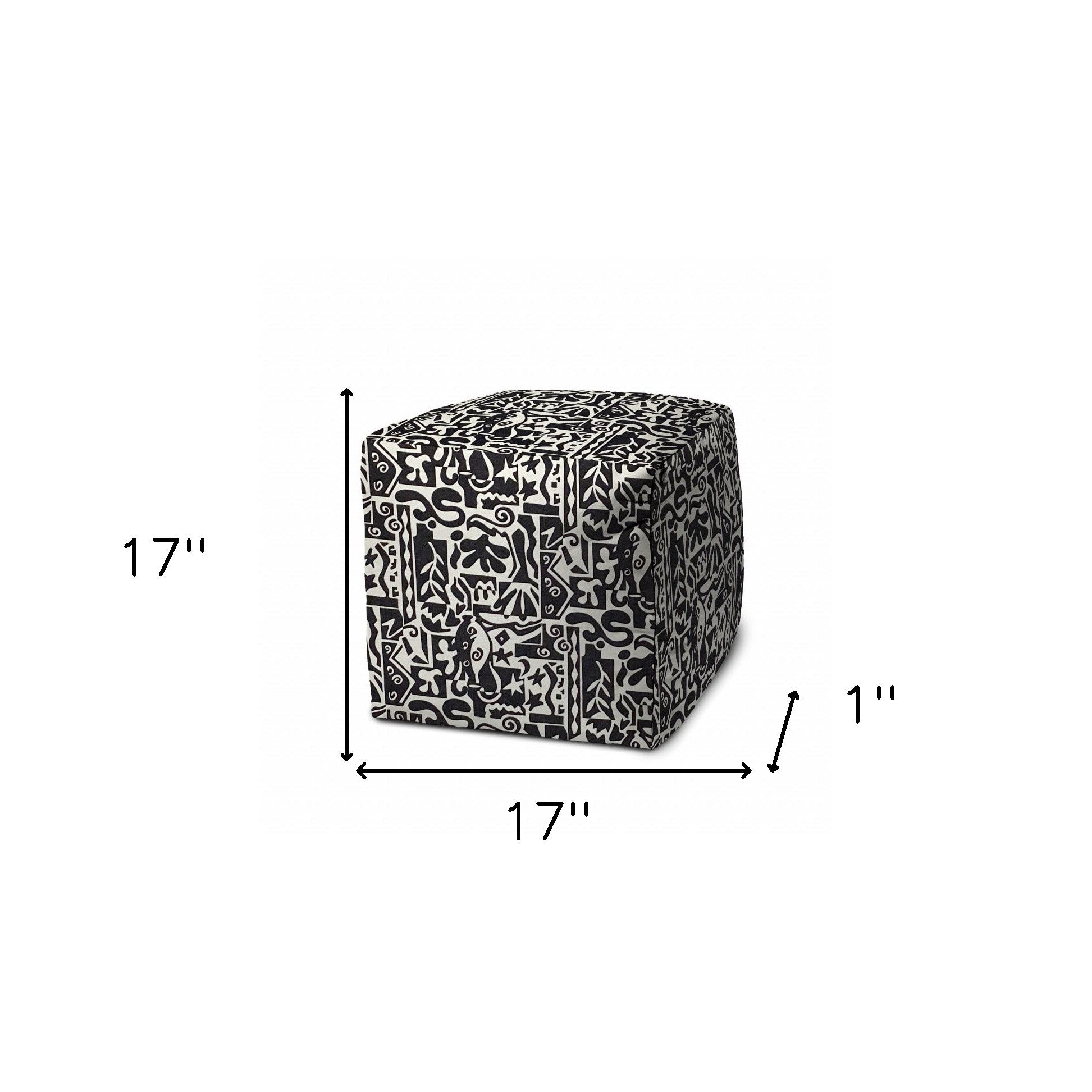 17" Black Cube Geometric Indoor Outdoor Pouf Cover