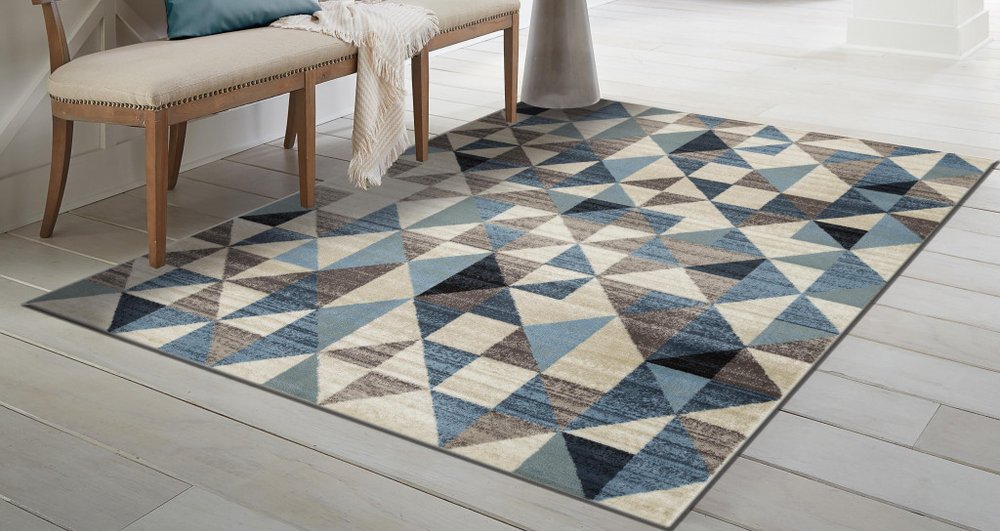 8' X 11' Beige Blue And Gray Geometric Area Rug