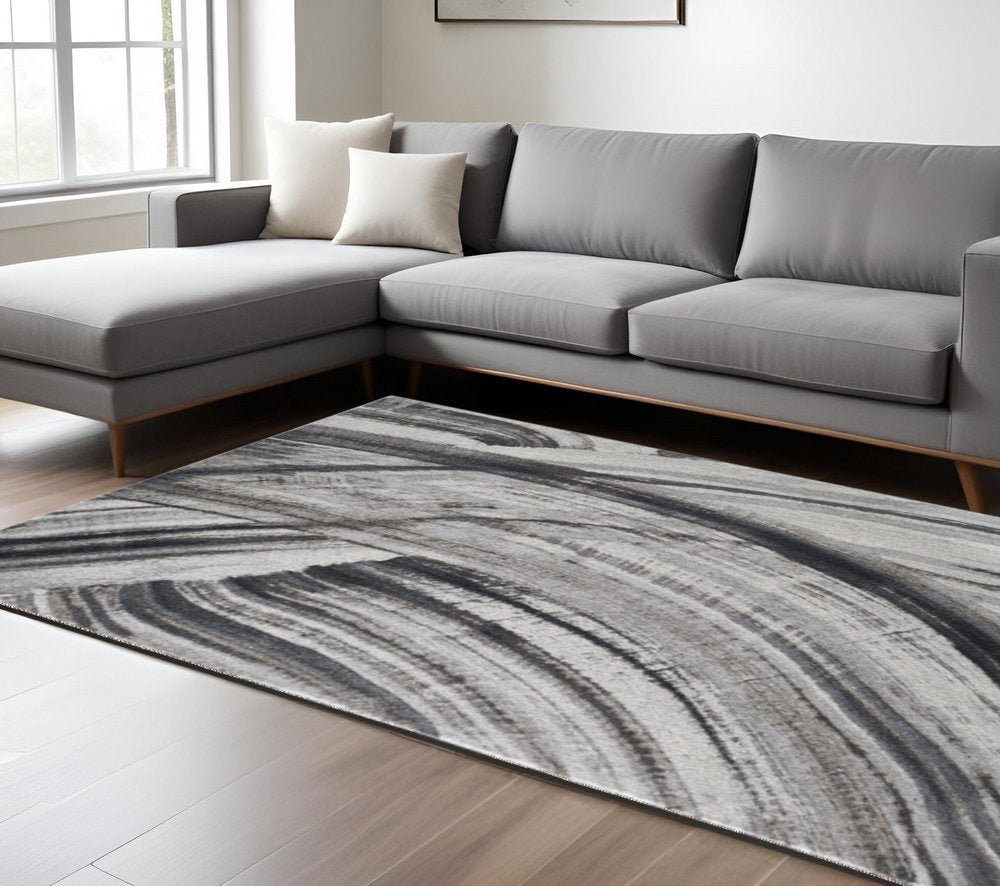 7' X 10' Gray and Ivory Abstract Area Rug