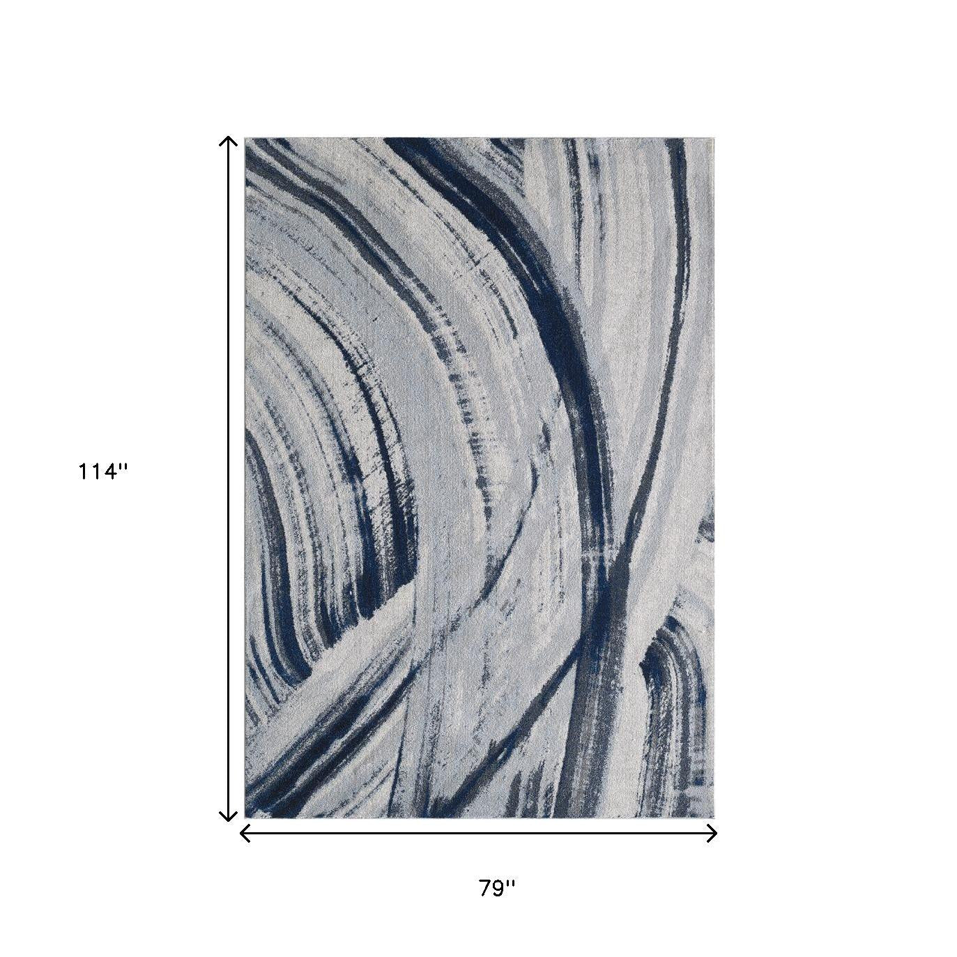 7' X 10' Ivory and Blue Abstract Area Rug