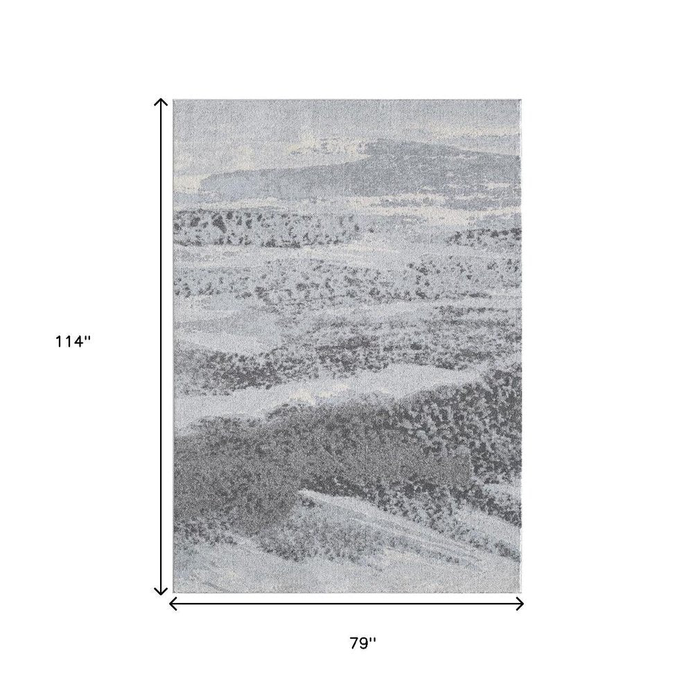 7' X 10' Blue and Gray Abstract Area Rug