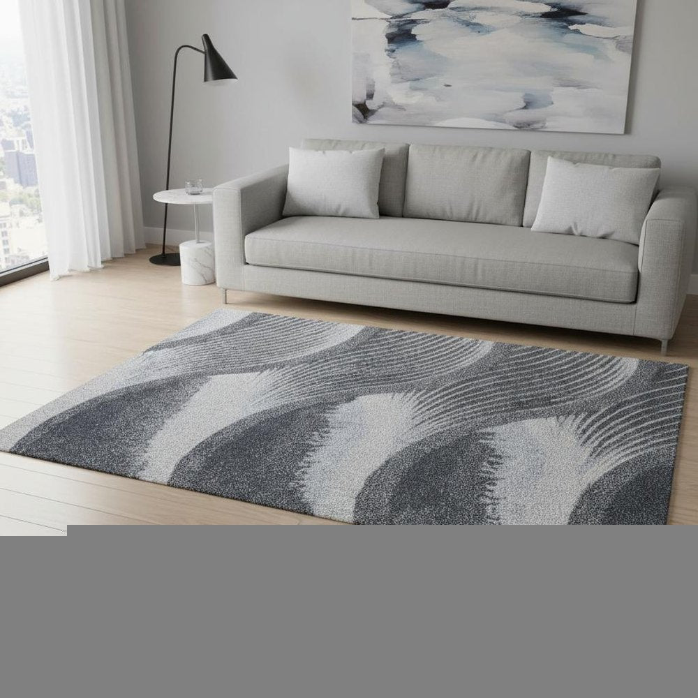 5' X 8' Blue and Gray Abstract Area Rug