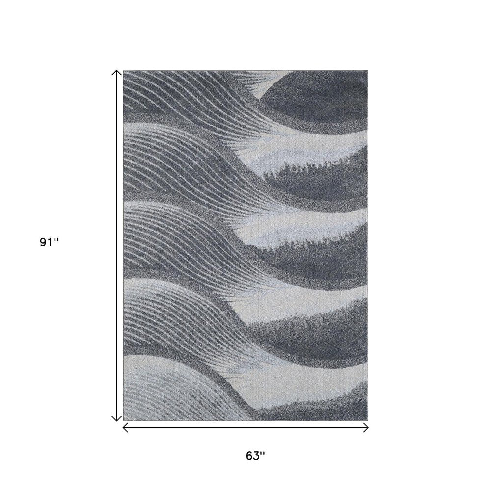 5' X 8' Blue and Gray Abstract Area Rug