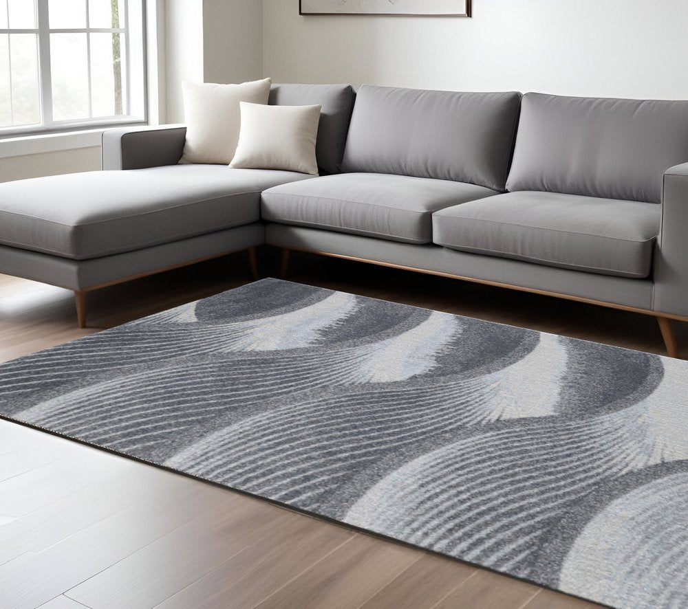 7' X 10' Blue and Gray Abstract Area Rug