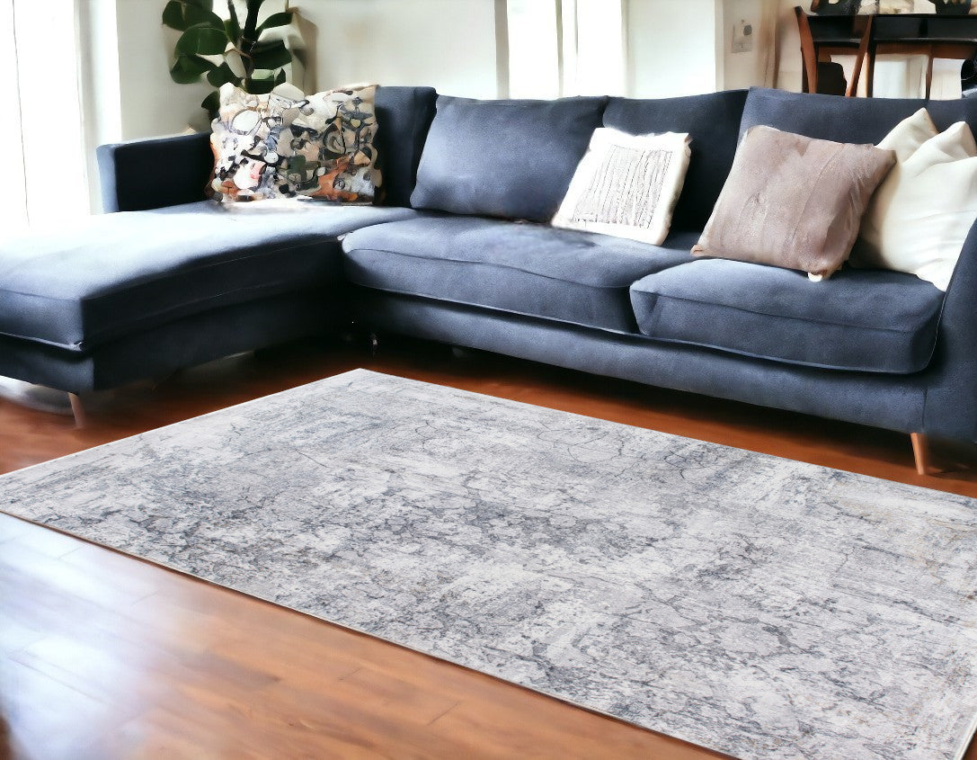 8' X 10' Gray And Ivory Abstract Area Rug