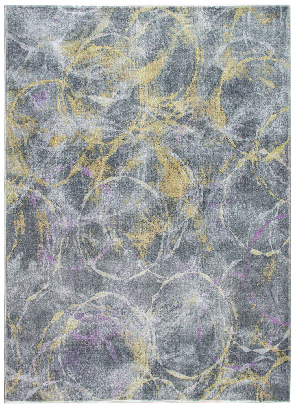 8' X 10' Gray Yellow And Purple Abstract Area Rug