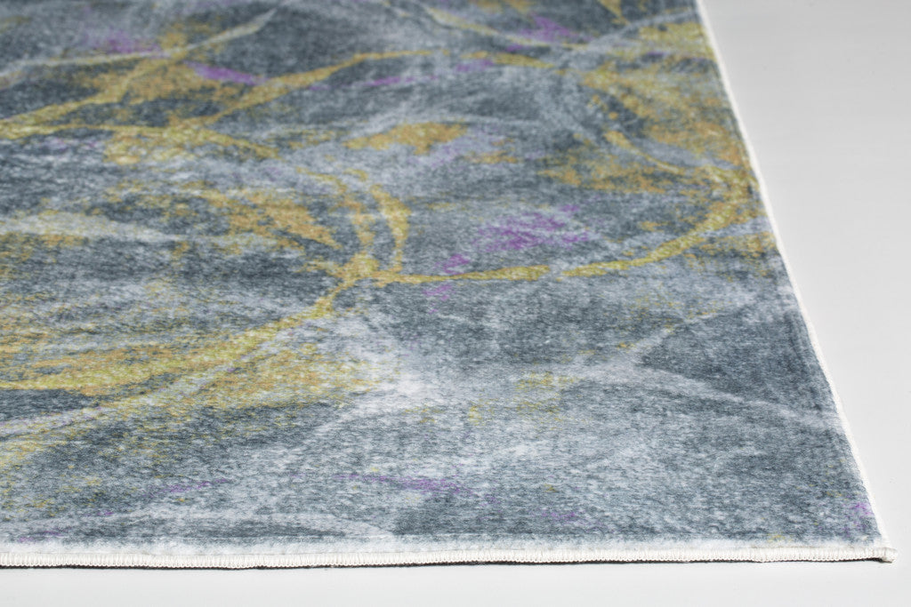 8' X 10' Gray Yellow And Purple Abstract Area Rug
