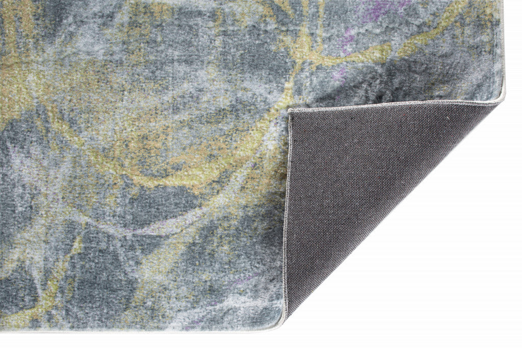 8' X 10' Gray Yellow And Purple Abstract Area Rug