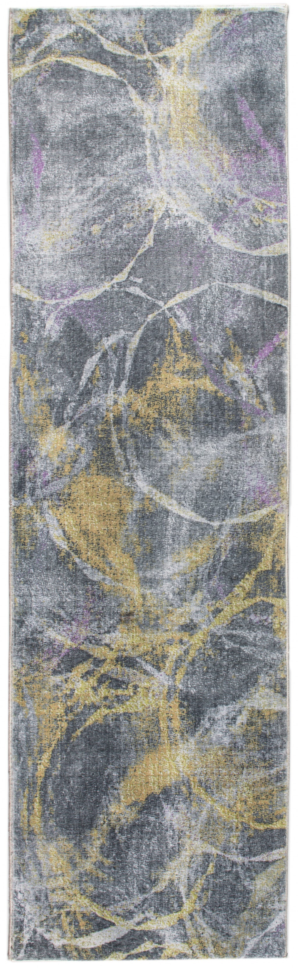 8' X 10' Gray Yellow And Purple Abstract Area Rug