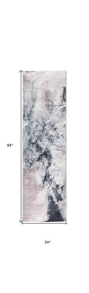 8' Sand Ivory And Black Abstract Runner Rug