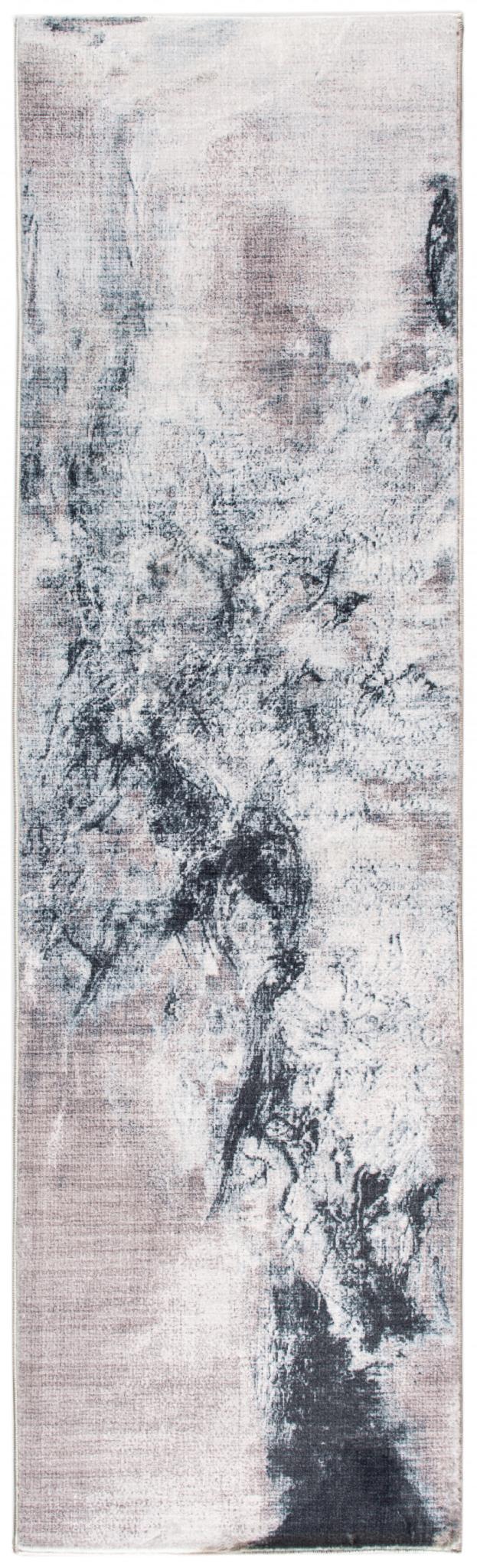 8' Sand Ivory And Black Abstract Runner Rug