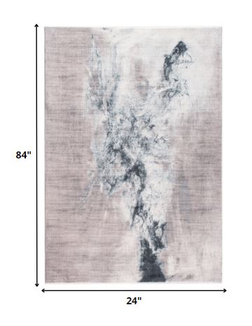 8' Sand Ivory And Black Abstract Runner Rug