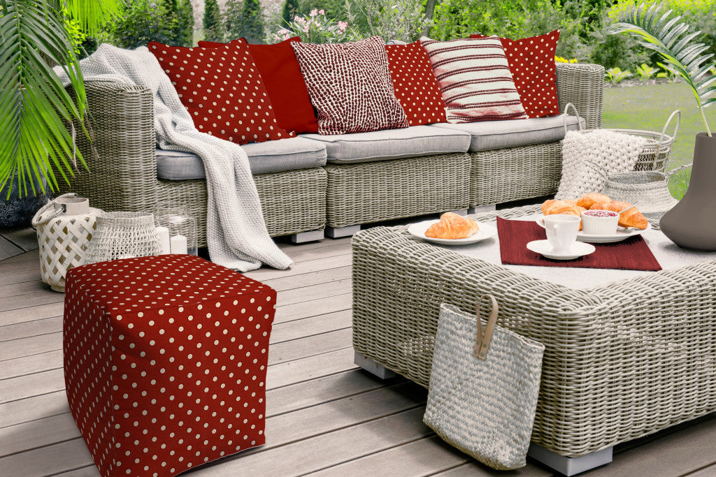17" Red Cube Polka Dots Indoor Outdoor Pouf Cover