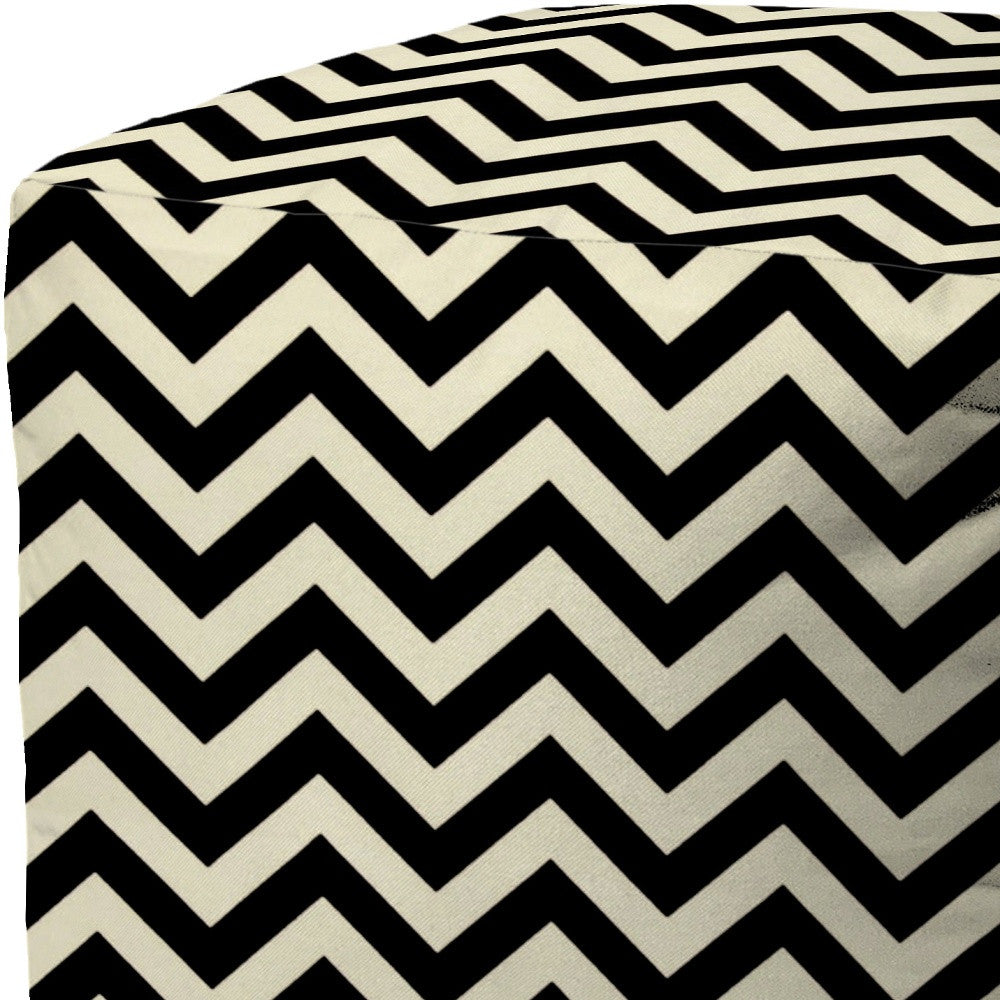 17" Black And White Cube Chevron Indoor Outdoor Pouf Cover