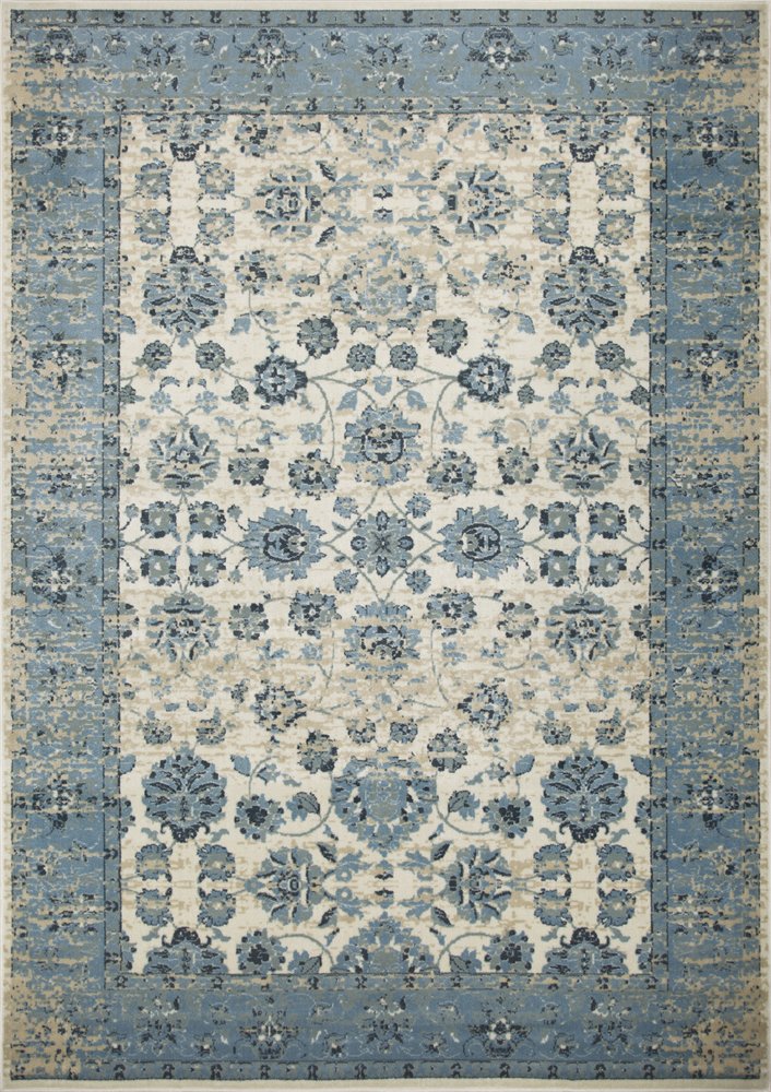 8' X 11' Ivory And Sky Blue Oriental Area Rug