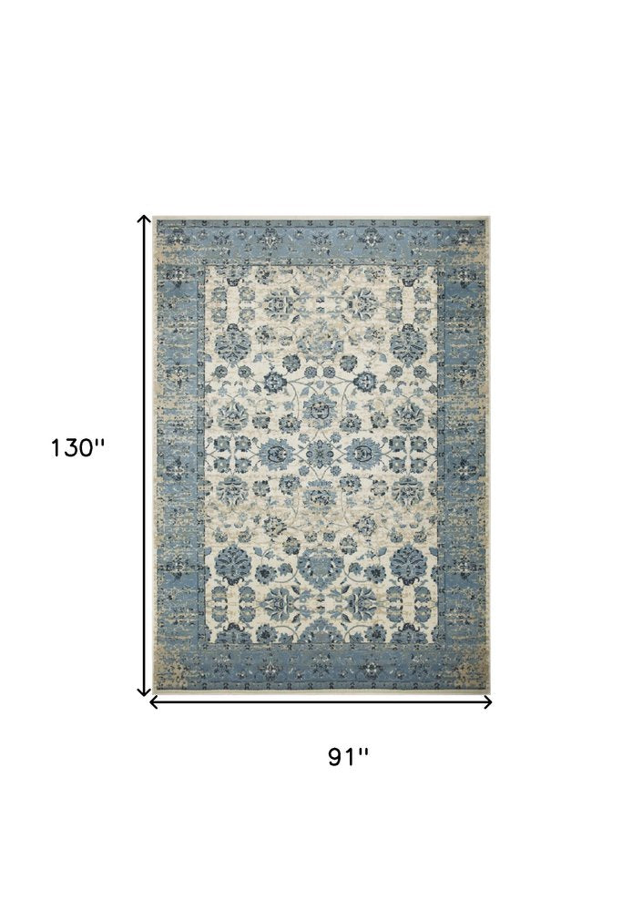 8' X 11' Ivory And Sky Blue Oriental Area Rug