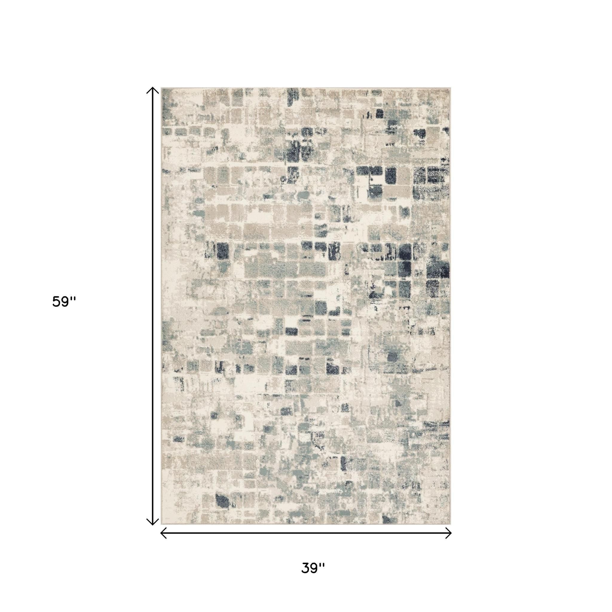 3' X 5' Blue and Beige Abstract Area Rug