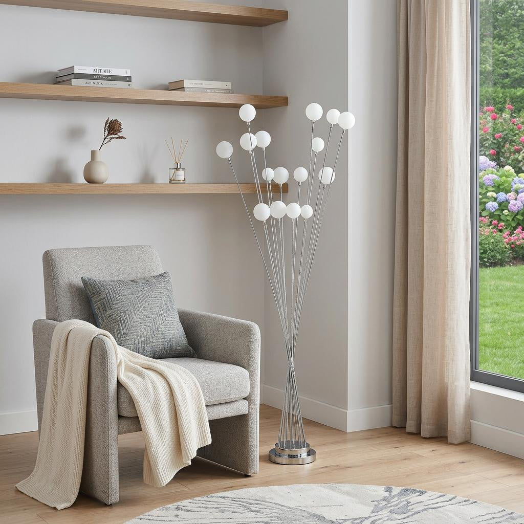 62" Silver 16 LED Novelty Floor Lamp With White