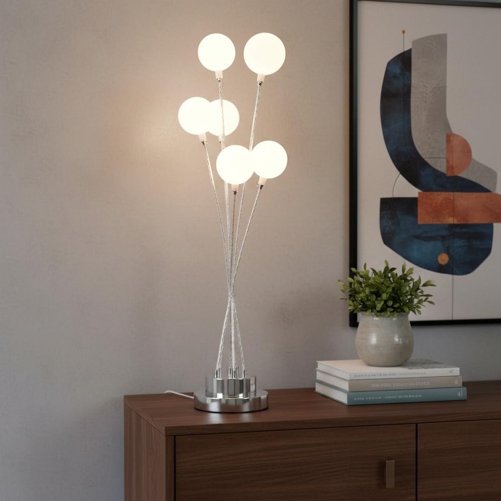 28" Silver Chrome Six Light Globe Desk or Table Lamp