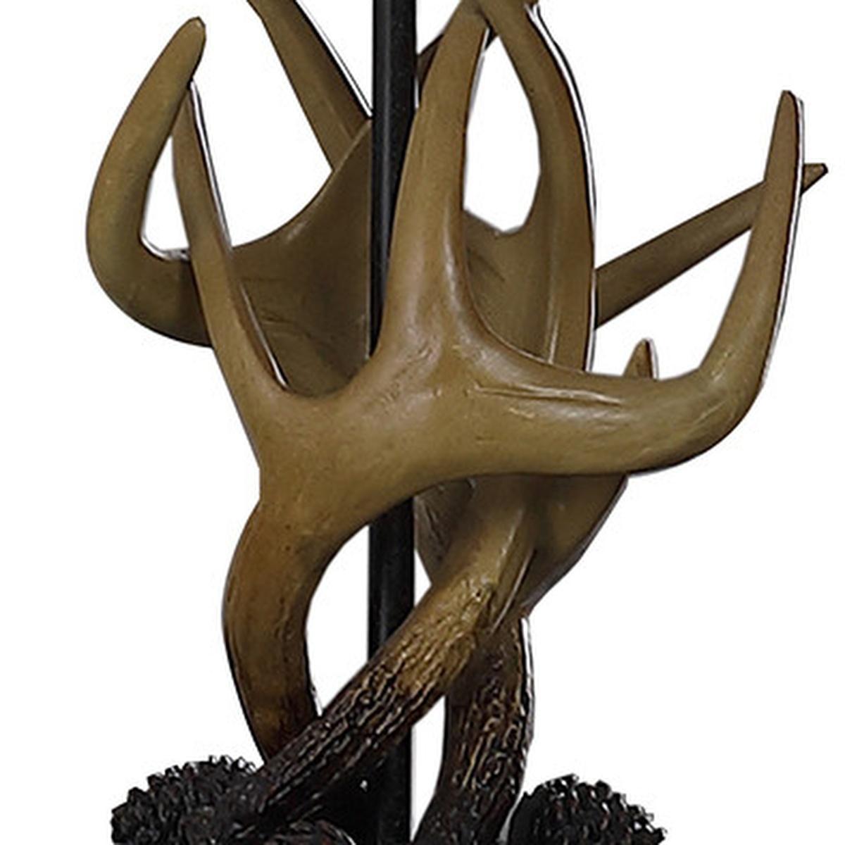 26" Natural And Brown Antlers Table Lamp With White Shade
