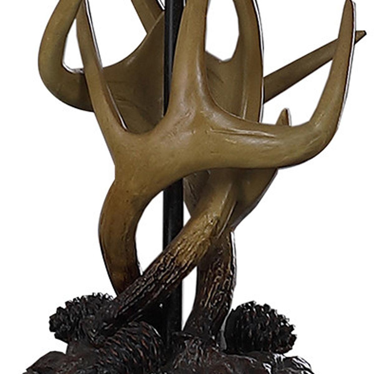 26" Natural And Brown Antlers Table Lamp With White Shade