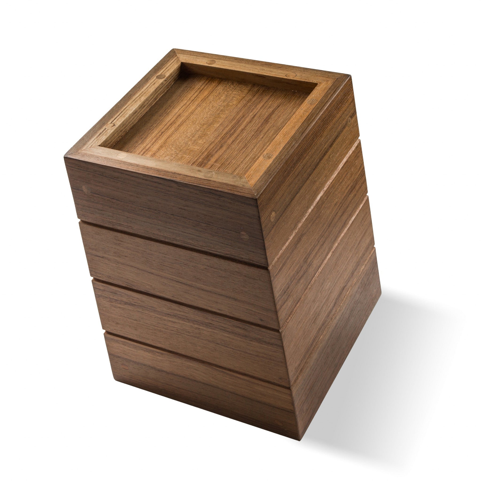 10" Traditional Solid Teak Small Waste Basket
