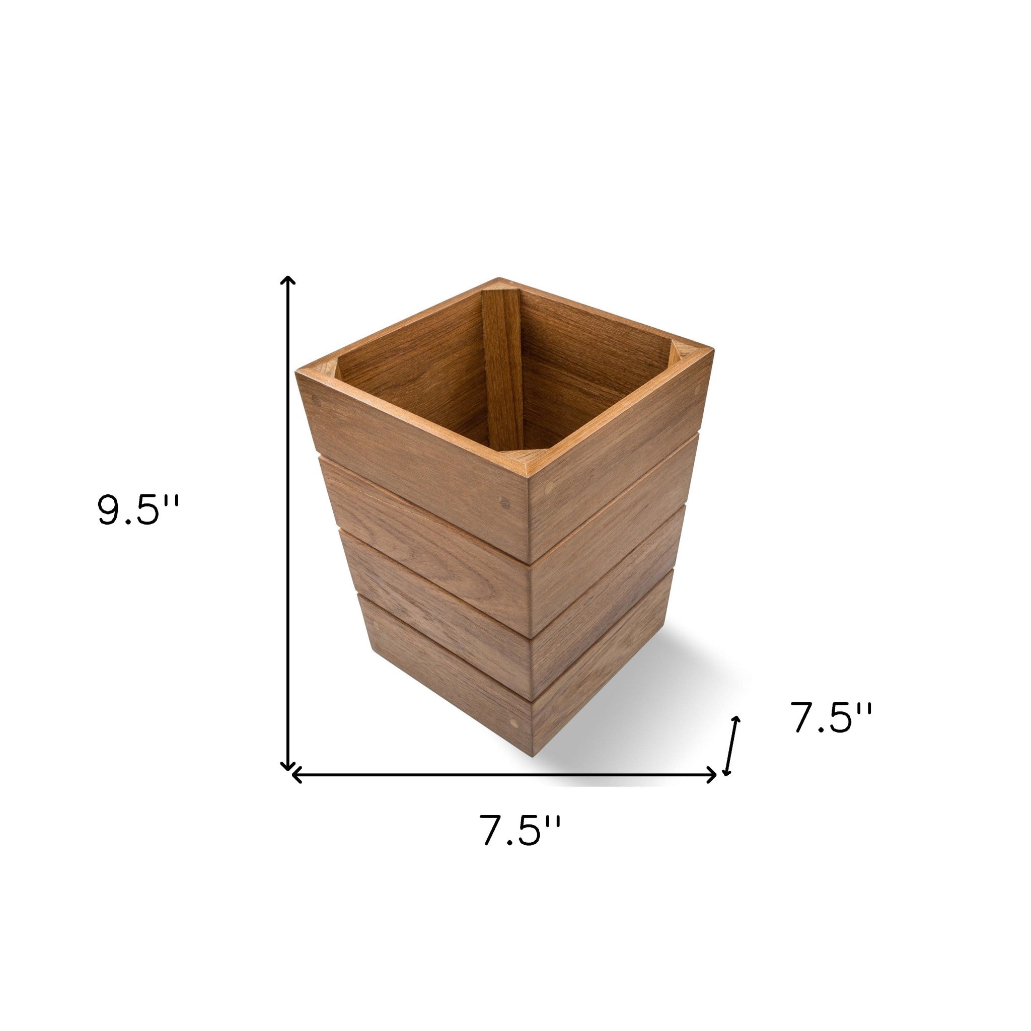 10" Traditional Solid Teak Small Waste Basket