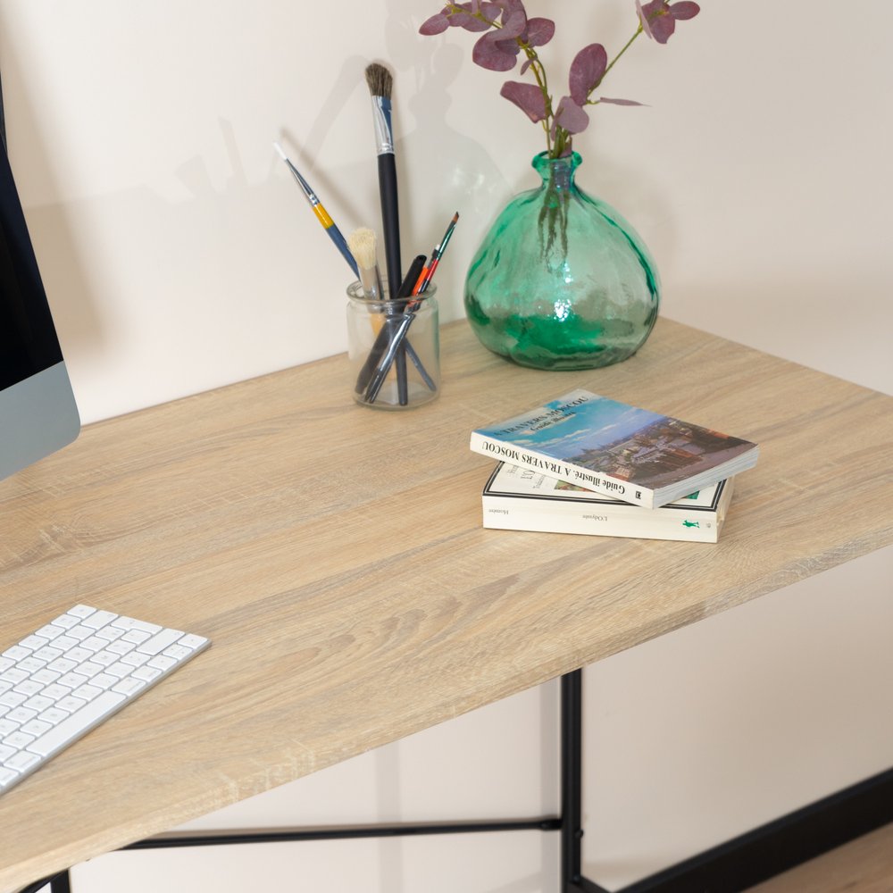 48" Natural and Black Wood and Aluminum Computer Desk