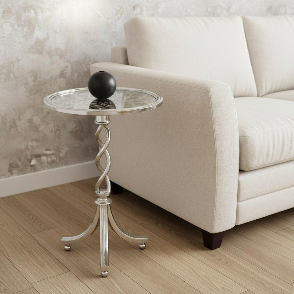 26" Silver Aluminum Open Lattice Round Top End Table