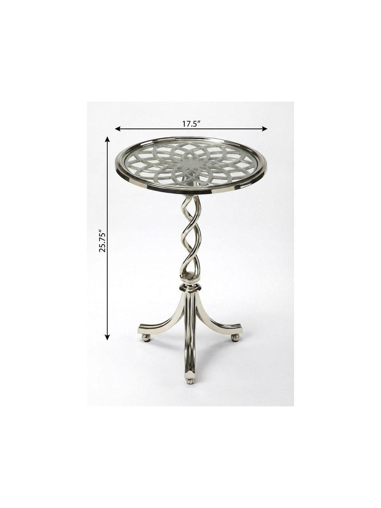 26" Silver Aluminum Open Lattice Round Top End Table