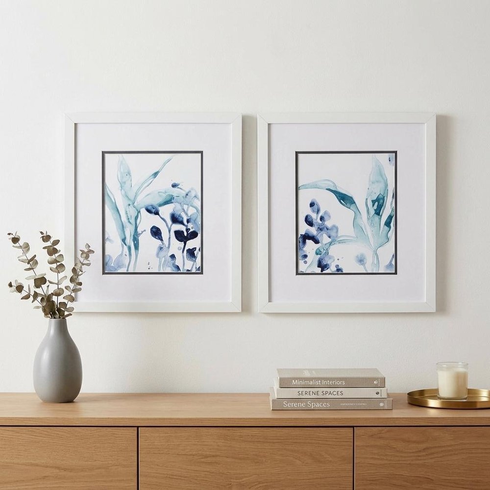 Set of Two Blue Flower Framed Art