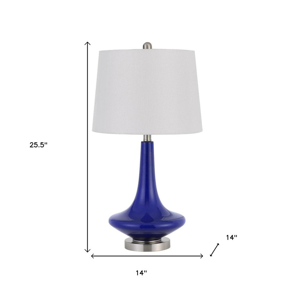 Set Of Two 26" Silver Metal Two Light Bedside Table Lamps With White Globe Shade