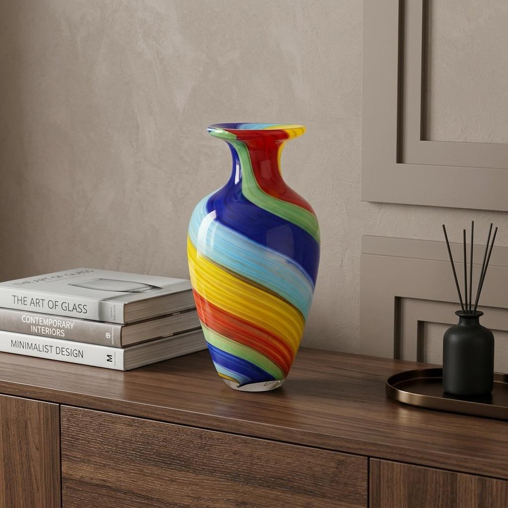 10" Rainbow Abstract Murano Style Glass Table Vase