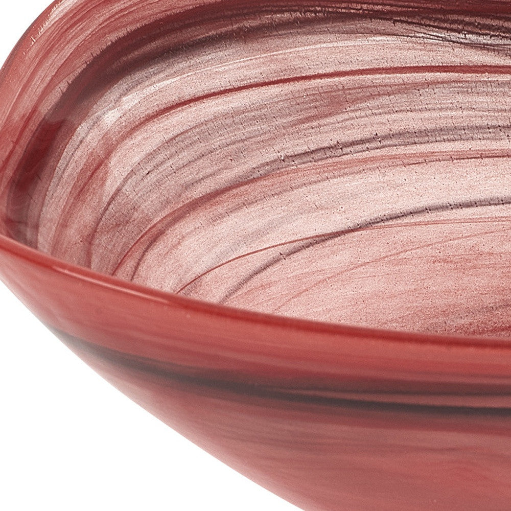 10" Red And White Alabaster Glass Square Salad Bowl