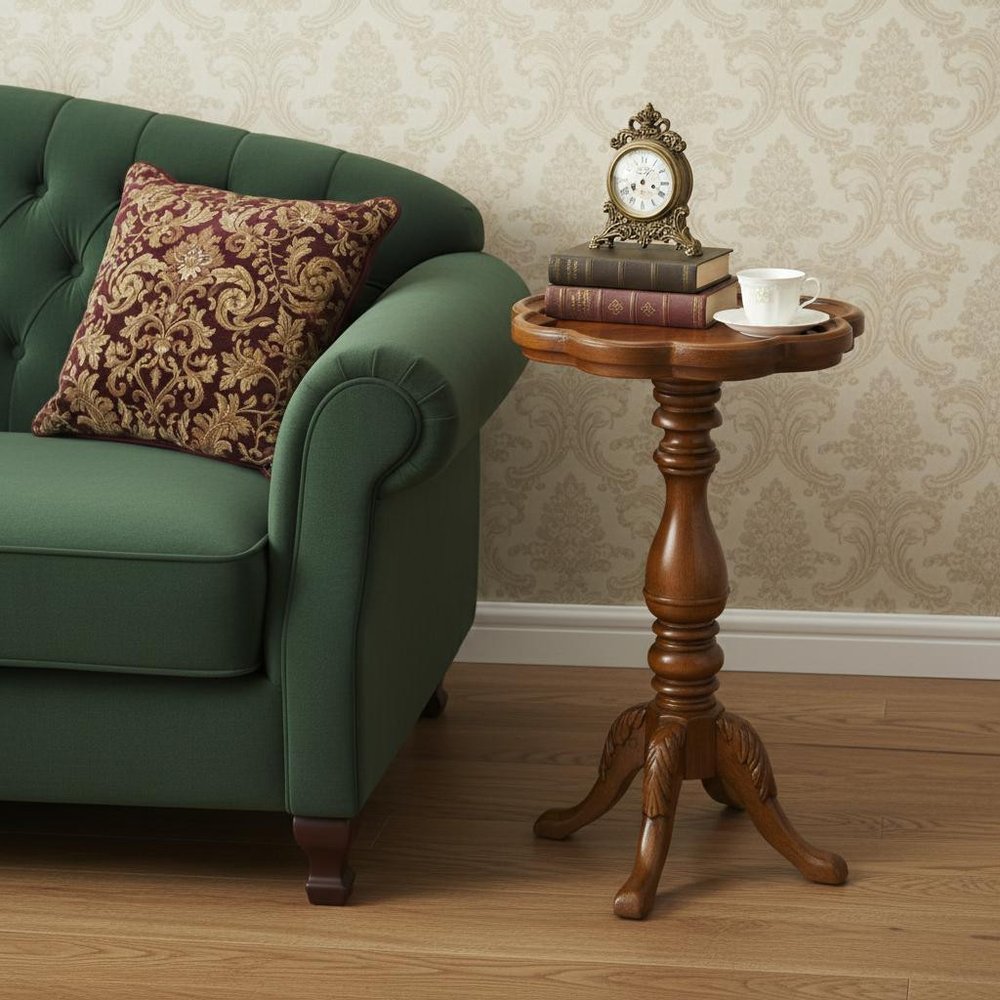 20" Medium Brown And Olive Ash Wood Floral Top End Table