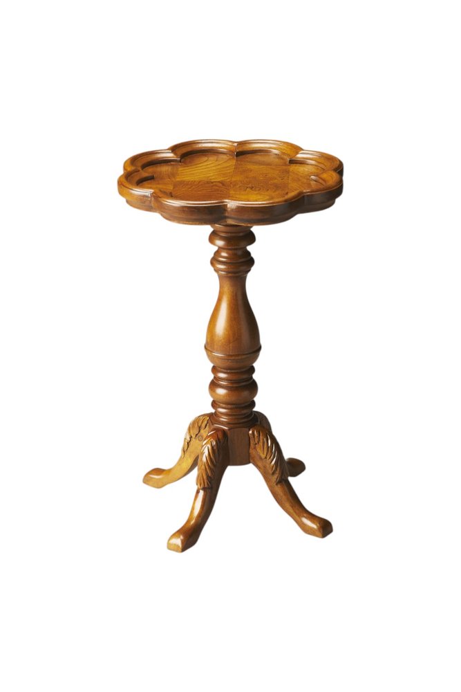 20" Medium Brown And Olive Ash Wood Floral Top End Table